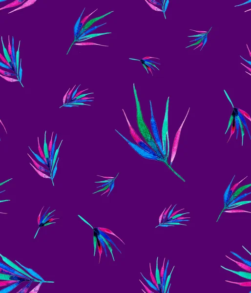 Handgezeichnete Nahtlose Bunte Helle Muster Mit Tropischen Blättern — Stockfoto