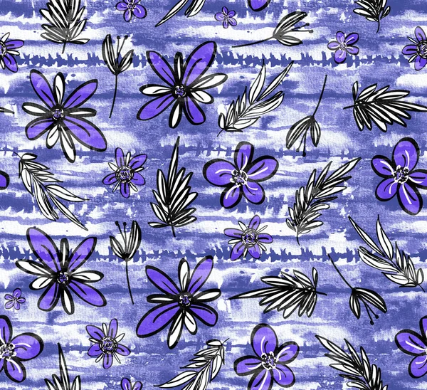 Hand Drawn Seamless Colorful Bright Pattern Colorful Flowers — Stock Photo, Image