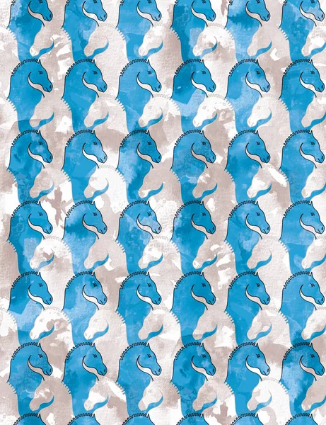 Dibujado Mano Patrón Brillante Colorido Sin Costuras Con Caballos Sobre — Foto de Stock