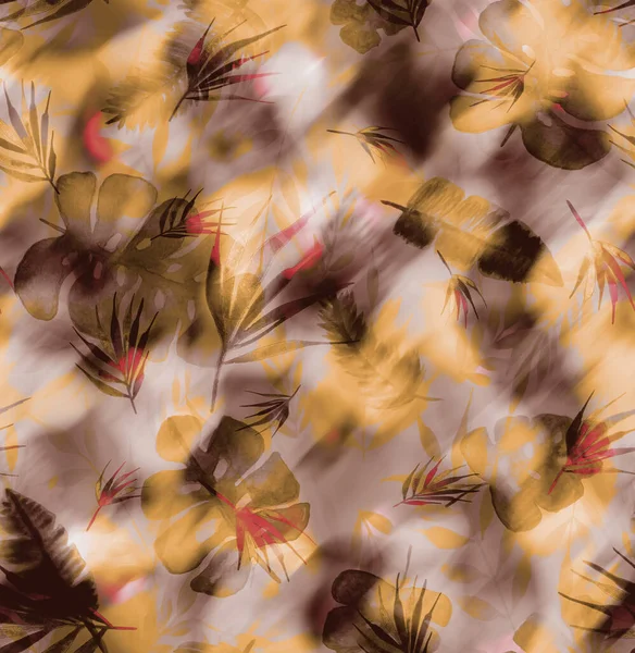 Elleri renksiz, tropik yapraklarla bulanık desenli. 