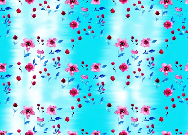 Kézzel Rajzolt Zökkenőmentes Akvarell Színes Fényes Minta Színes Virágok Nyakkendő — Stock Fotó
