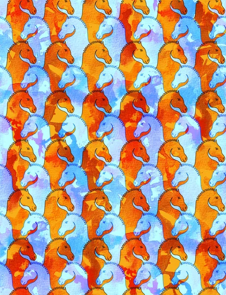 Dibujado Mano Patrón Brillante Colorido Sin Costuras Con Caballos Sobre — Foto de Stock