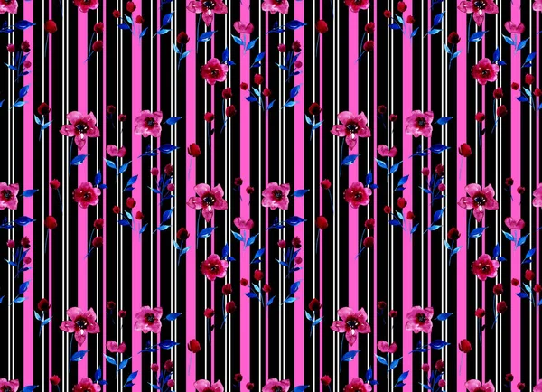 Handgezeichnete Nahtlose Bunte Helle Muster Mit Bunten Blumen Und Linien — Stockfoto