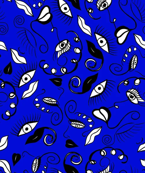 Hand Drawn Seamless Colorful Bright Pattern Colorful Abstract Faces Elements — Stock Photo, Image