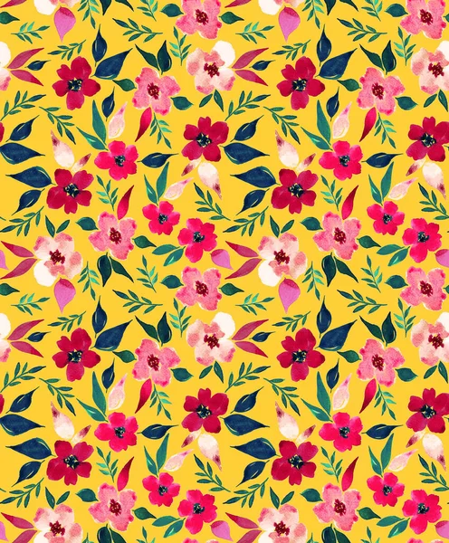 Hand Drawn Seamless Colorful Bright Pattern Colorful Flowers — Stock Photo, Image