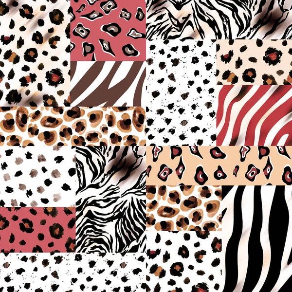 Seamless Faux Leopard Skin Pattern Black Spots Zebra Lines — Stock Photo, Image