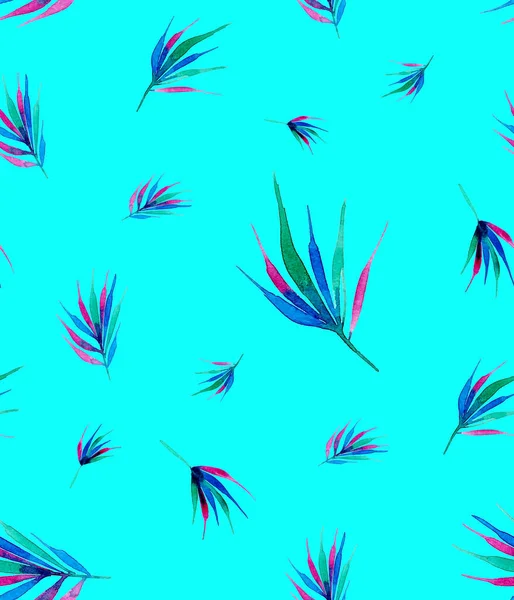 Hand Drawn Seamless Colorful Bright Pattern Tropical Leaves — Stock Photo, Image