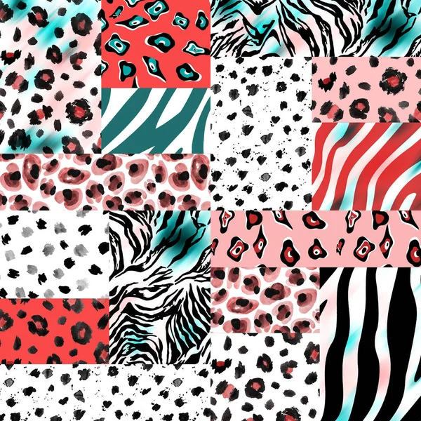 Naadloze Faux Luipaard Huidpatroon Met Zwarte Vlekken Zebra Lijnen — Stockfoto