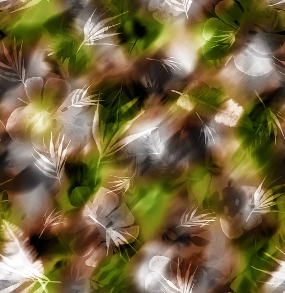 Hand Gezeichnet Nahtlose Bunte Verschwommene Muster Mit Tropischen Blättern — Stockfoto