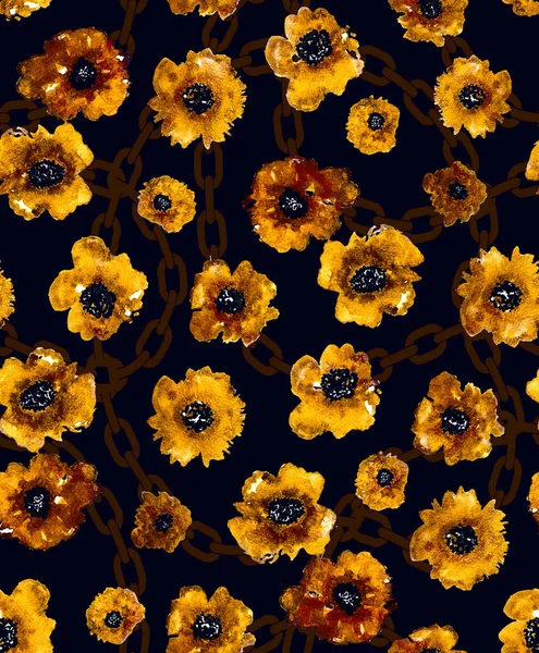 Dibujado Mano Patrón Brillante Colorido Sin Costuras Con Flores Cadenas —  Fotos de Stock