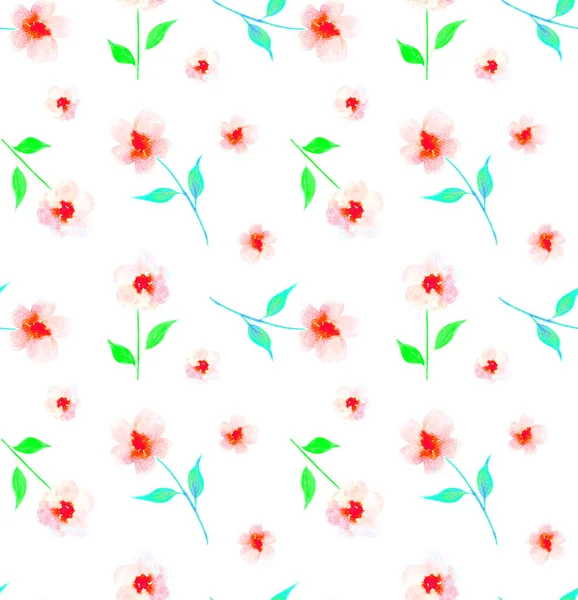 Hand Drawn Seamless Colorful Bright Pattern Colorful Flowers — Stock Photo, Image