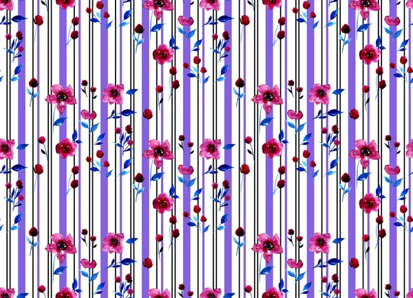 Ręcznie Rysowane Bezszwowe Kolorowe Jasny Wzór Kolorowymi Kwiatami Liniami — Zdjęcie stockowe
