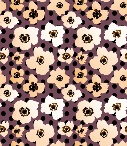 Handgezeichnete Nahtlose Bunte Helle Muster Mit Bunten Blumen Auf Gepunktetem — Stockfoto