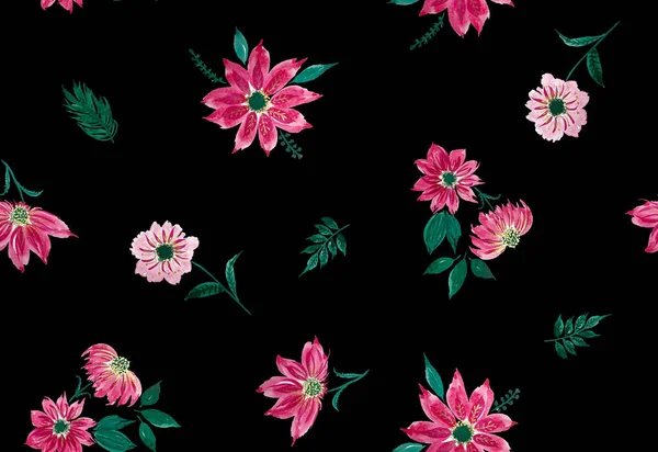 Hand Drawn Seamless Colorful Bright Pattern Colorful Flowers — Stock Photo, Image