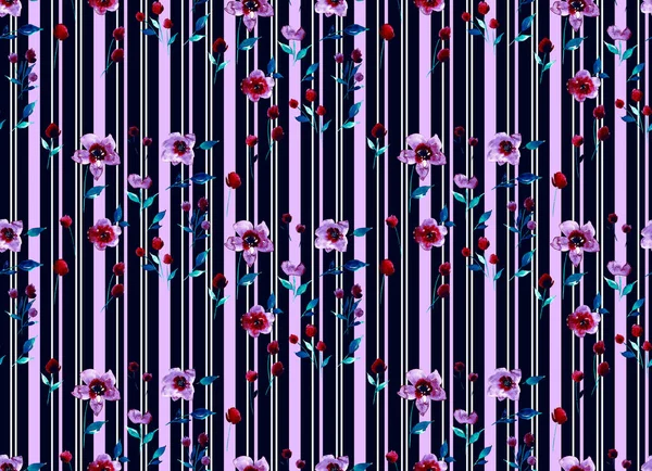 Hand Drawn Seamless Colorful Bright Pattern Colorful Flowers Lines — Stock Photo, Image