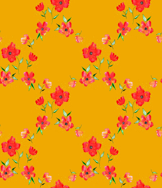 hand drawn seamless colorful bright pattern with colorful flowers