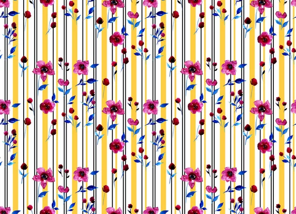 Dibujado Mano Patrón Brillante Colorido Sin Costuras Con Flores Líneas —  Fotos de Stock