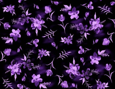 Renkli çiçeklerle renksiz, parlak desenli el çizimi