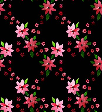 Renkli çiçeklerle renksiz, parlak desenli el çizimi