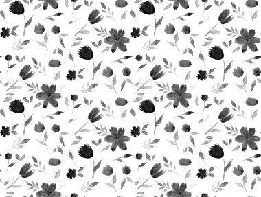 Renkli çiçeklerle renksiz, parlak desenli el çizimi