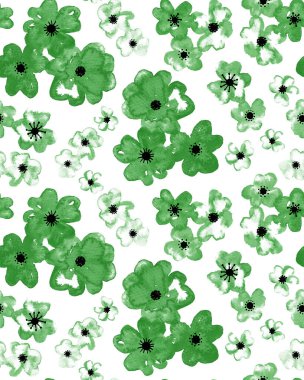 Renkli çiçeklerle renksiz, parlak desenli el çizimi