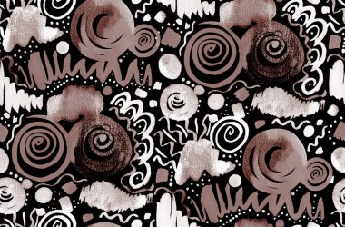 Renkli spirallerle renksiz parlak desenler çizilmiş.