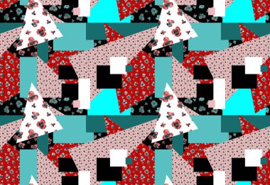 Geometrik arkaplanda renkli çiçeklerle renksiz parlak desen çizildi 