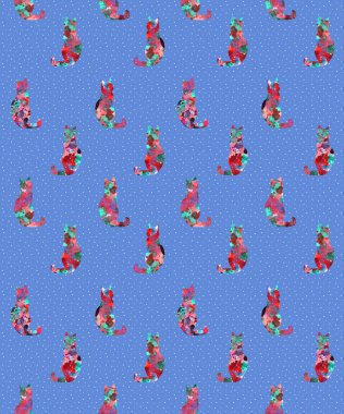 Kedilerle renksiz parlak desen 