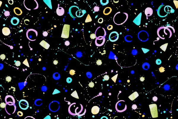 Handgetekend Naadloos Kleurrijk Helder Patroon Met Wazige Geometrische Inktvlekken — Stockfoto
