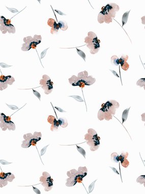 Renkli çiçeklerle renksiz, parlak desenli el çizimi