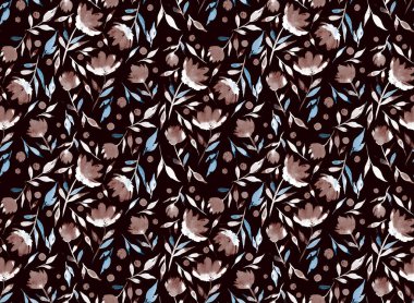 Renkli çiçeklerle renksiz, parlak desenli el çizimi