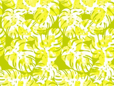 Tropikal yapraklar ve beneklerle renksiz parlak desenler çizilmiş. 