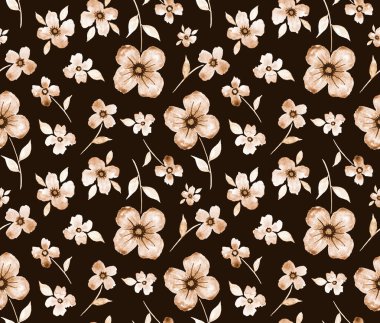 Renkli çiçeklerle renksiz, parlak desenli el çizimi