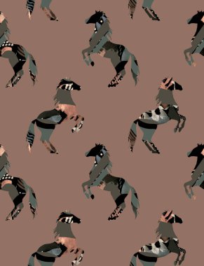 Atlarla kusursuz renksiz parlak desen 