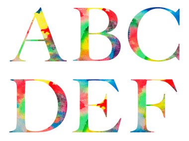 suluboya el parlak alfabe harfleri çizdi 