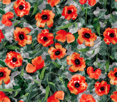 Renkli çiçeklerle renksiz, parlak desenli el çizimi