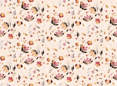 Renkli çiçeklerle renksiz, parlak desenli el çizimi