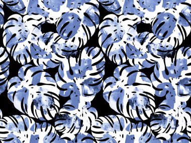 Tropikal yapraklar ve beneklerle renksiz parlak desenler çizilmiş. 