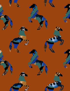 Atlarla kusursuz renksiz parlak desen 