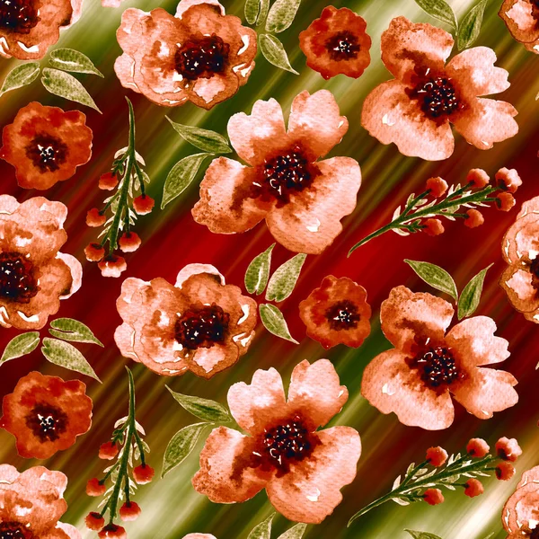Ζωγραφισμένα Στο Χέρι Χωρίς Ραφή Πολύχρωμο Φωτεινό Μοτίβο Λουλούδια Και — Φωτογραφία Αρχείου