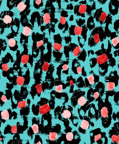 Hand Drawn Seamless Colorful Bright Pattern Leopard Spots — Stock Photo, Image