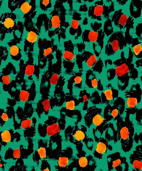 Hand Drawn Seamless Colorful Bright Pattern Leopard Spots — Stock Photo, Image