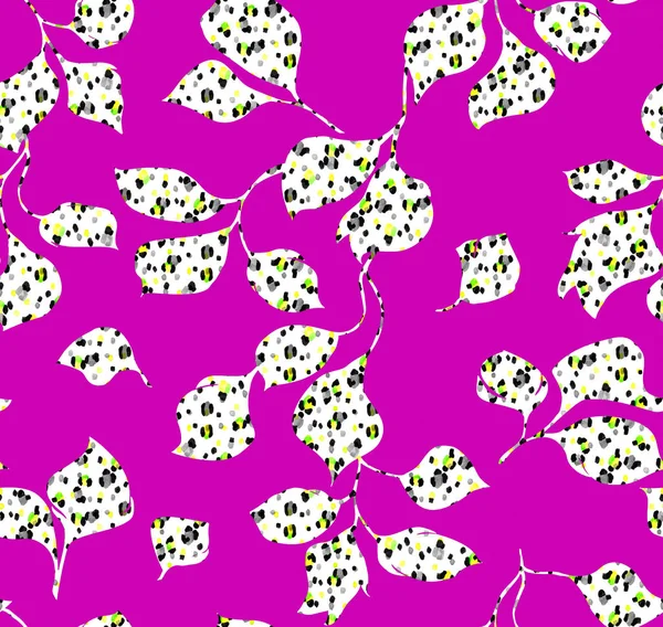 Handgezeichnete Nahtlose Bunte Helle Muster Mit Gefleckten Blättern — Stockfoto