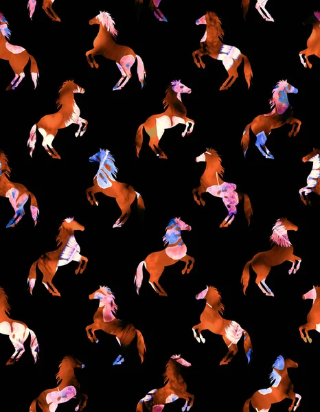 馬とシームレスなカラフルな明るいパターン — ストック写真