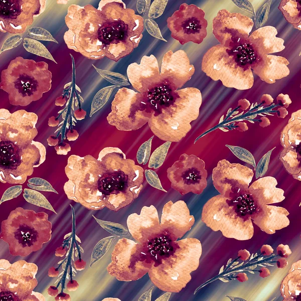Dibujado Mano Patrón Brillante Colorido Sin Costuras Con Flores Hojas — Foto de Stock