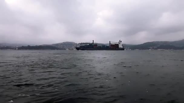 Kapal kontainer berlayar di atas laut mengangkut barang-barang Stok Rekaman Bebas Royalti