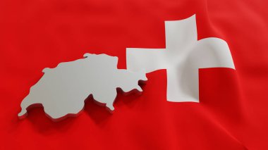 İsviçre 'nin 3D haritası ulusal bayrak zemininde duruyor. 3d illüstrasyon