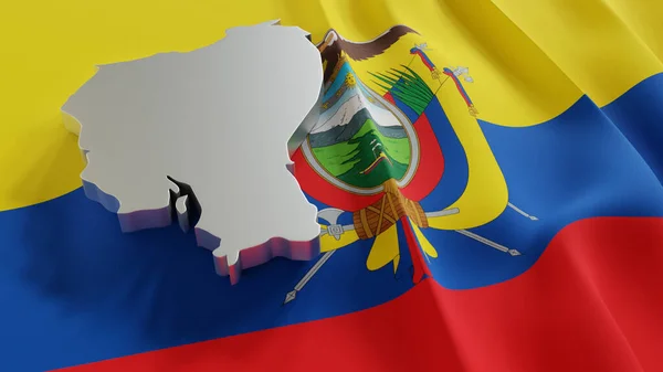 3d map of Ecuador resting on national flag backdrop. 3d illustration