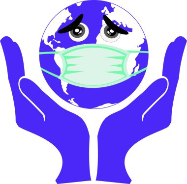 Dünya 'yı virüsten kurtar. Dünya' yı bir virüs kapma fikriyle maskeyle haykırıyor.