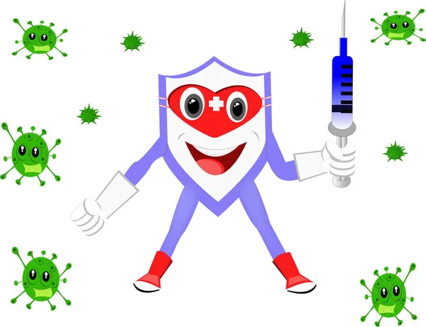 Símbolo Del Escudo Contra Virus Ilustración Vectorial Del Virus Corona — Vector de stock